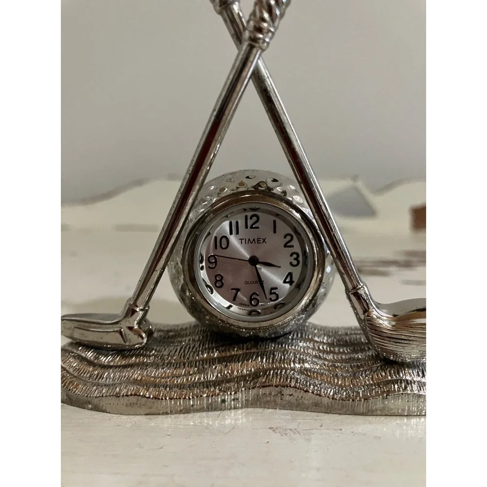 Timex Desk Clock Golf Ball And Clubs, Vintage